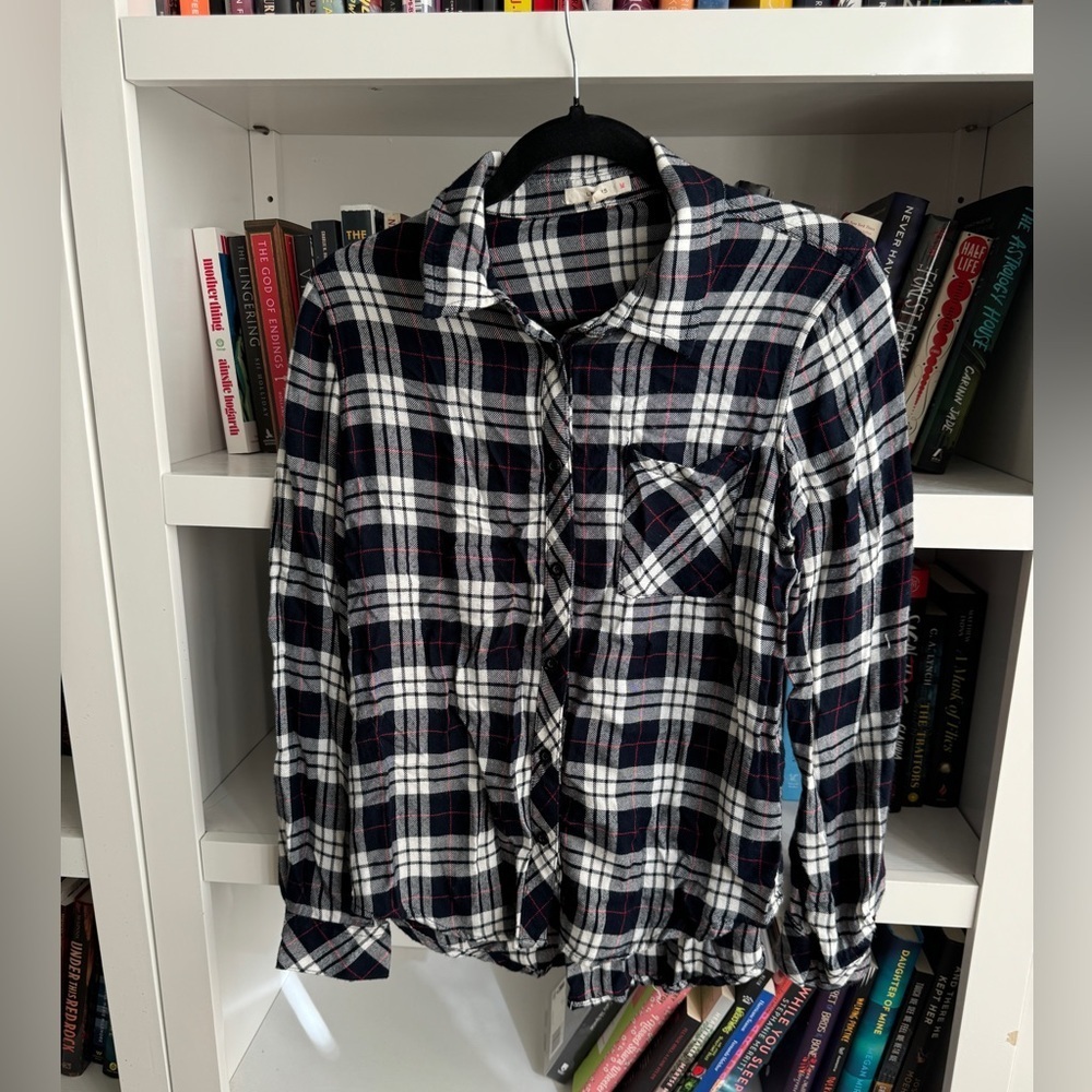 Le lis black red white flannel plaid button down long sleeve western blouse top